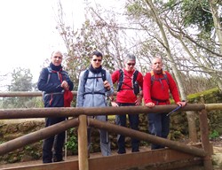 LOS CUATRO POSANDO TRAS LA BARRERA