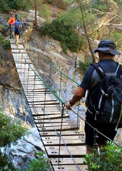 El tito titubeando en el puente colgante