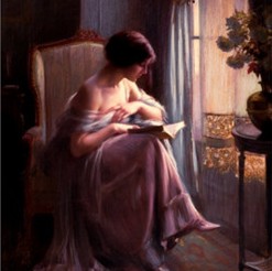Mujer joven leyendo en una ventana